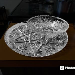 Vintage Anchor Hocking Star of David Clear Crystal 2 Serving Bowl Tray Plate